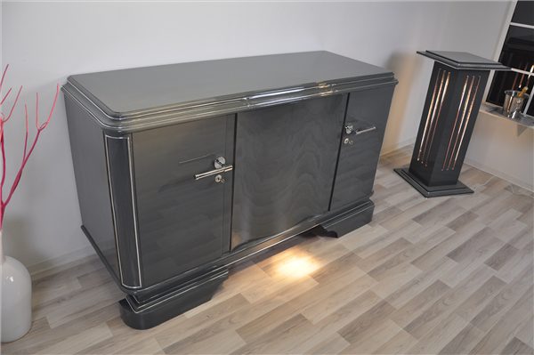 Graues, metallisches Sideboard im Art-Deco-Stil