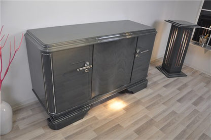 Graues, metallisches Sideboard im Art-Deco-Stil
