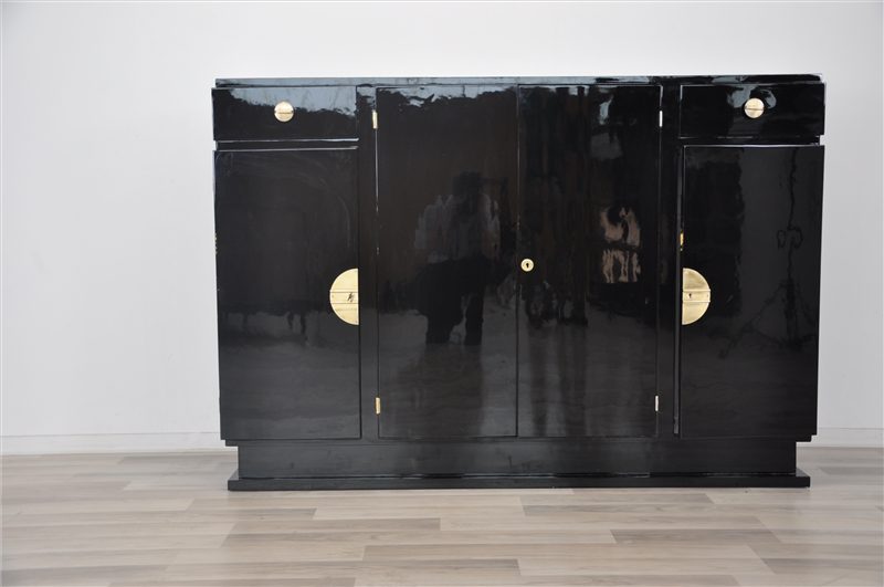 Art Deco Design Highboard with Brass Fittings