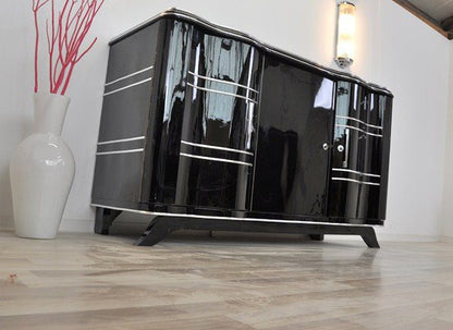 Elegantes Art Deco Sideboard in Hochglanzschwarz