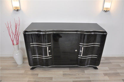 Gebogenes Sideboard im Art-Deco-Stil in Hochglanzschwarz