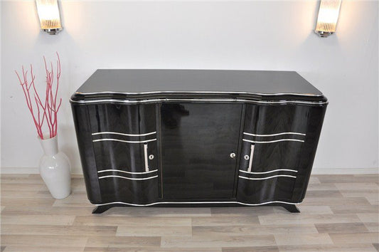 Gebogenes Sideboard im Art-Deco-Stil in Hochglanzschwarz