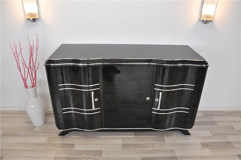 Elegantes Art Deco Sideboard in Hochglanzschwarz