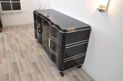 Gebogenes Sideboard im Art-Deco-Stil in Hochglanzschwarz