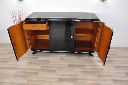 Gebogenes Sideboard im Art-Deco-Stil in Hochglanzschwarz