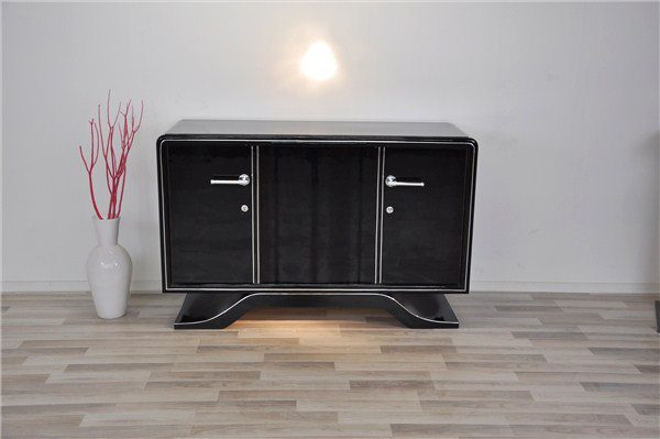 Art-Deco-Sideboard, Hochglanzschwarz