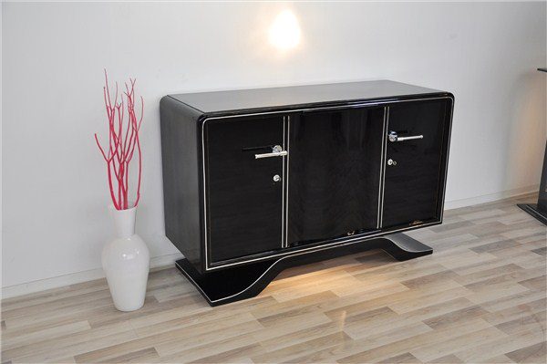 Art-Deco-Sideboard, Hochglanzschwarz