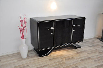 Art-Deco-Sideboard, Hochglanzschwarz