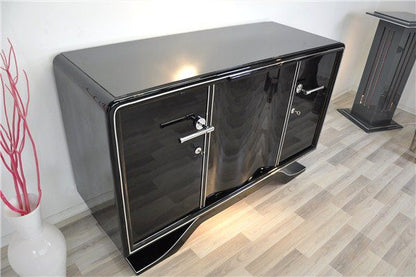 Art-Deco-Sideboard, Hochglanzschwarz