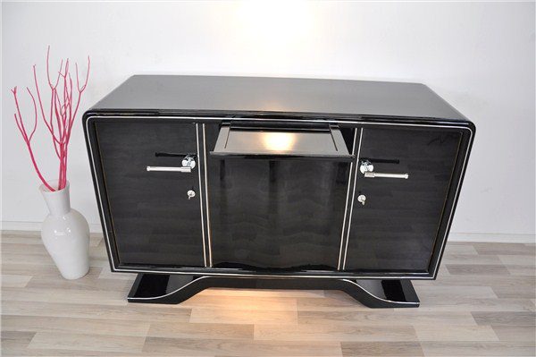 Art-Deco-Sideboard, Hochglanzschwarz