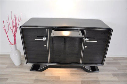 Art-Deco-Sideboard, Hochglanzschwarz