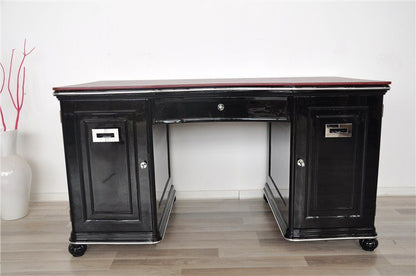 Art Deco Desk with Bordeaux Red Leather Plate