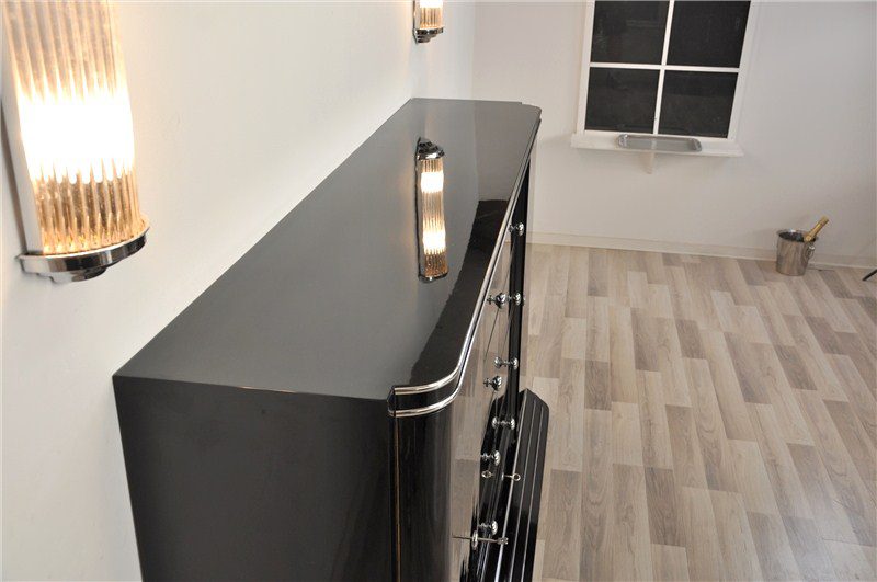 Schwarzes Art-Deco-Highboard mit zehn Schubladen