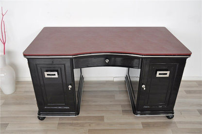 Art Deco Desk with Bordeaux Red Leather Plate