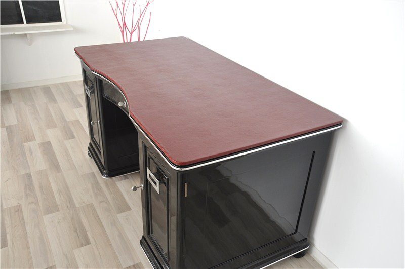 Art Deco Desk with Bordeaux Red Leather Plate