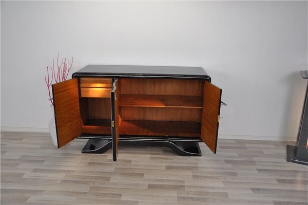 Art-Deco-Sideboard, Hochglanzschwarz