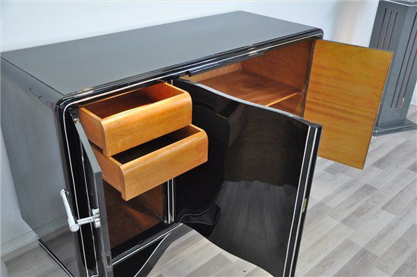 Art-Deco-Sideboard, Hochglanzschwarz
