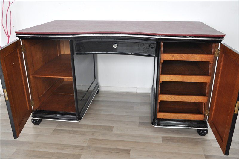 Art Deco Desk with Bordeaux Red Leather Plate