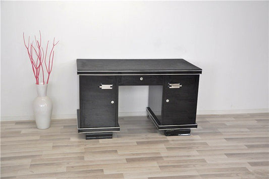 Belgischer schwarzer Art Deco Schreibtisch mit Lederplatte