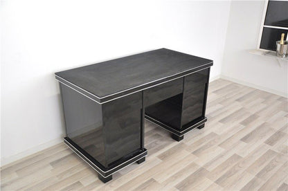 Belgischer schwarzer Art Deco Schreibtisch mit Lederplatte