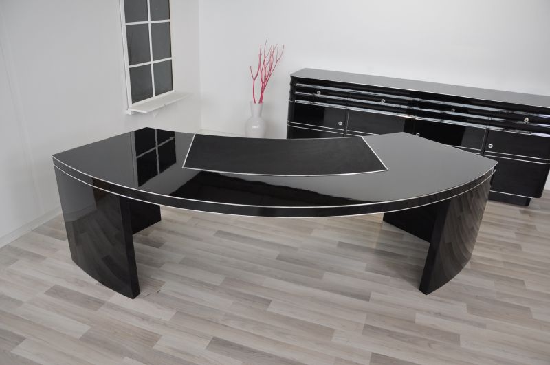 Vintage Bauhaus extra großer Schreibtisch in Hochglanz Schwarz