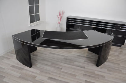 Vintage Bauhaus extra großer Schreibtisch in Hochglanz Schwarz