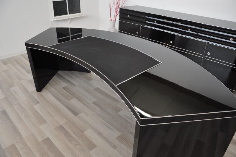 Vintage Bauhaus extra großer Schreibtisch in Hochglanz Schwarz