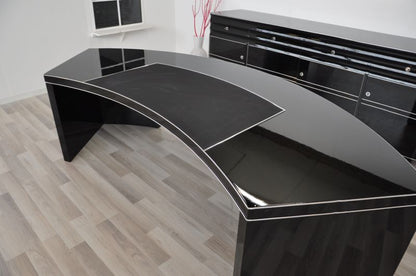 Vintage Bauhaus extra großer Schreibtisch in Hochglanz Schwarz