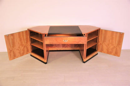 Art Deco Schreibtisch mit sechseckiger Tischplatte aus Kirsche- und Mahagoniholz