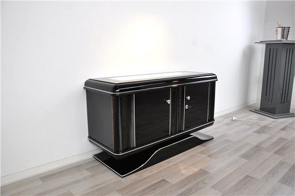 Schwarze Art-Deco-Kommode mit Beleuchtung