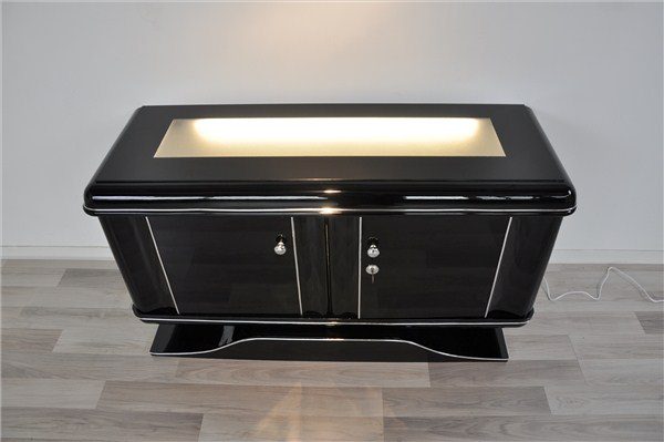 Schwarze Art-Deco-Kommode mit Beleuchtung