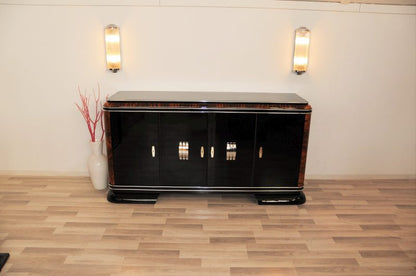 Französisches Art-Deco-Sideboard mit Klavierlack und Mahagoni-Verzierungen