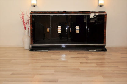 Französisches Art-Deco-Sideboard mit Klavierlack und Mahagoni-Verzierungen