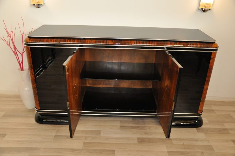Französisches Art-Deco-Sideboard mit Klavierlack und Mahagoni-Verzierungen