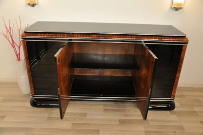 Französisches Art-Deco-Sideboard mit Klavierlack und Mahagoni-Verzierungen