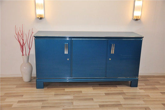 Art-Deco-Sideboard, Metallicblau