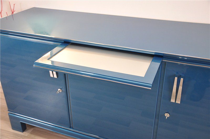 Art-Deco-Sideboard, Metallicblau