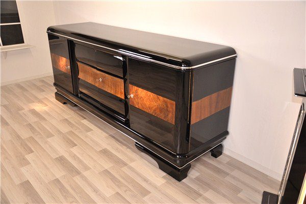 Large Art Deco Sideboard with Walnut Details