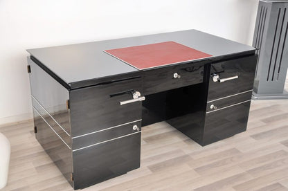 French Art Deco Desk with Alcantara Details