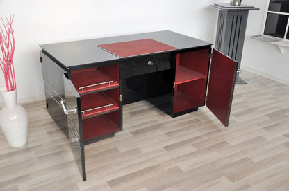 French Art Deco Desk with Alcantara Details