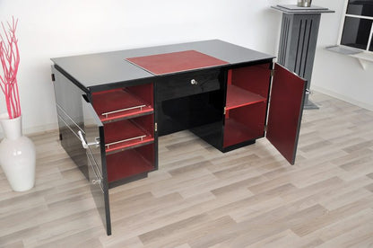 Französischer Art Deco Schreibtisch mit Alcantara Akzenten
