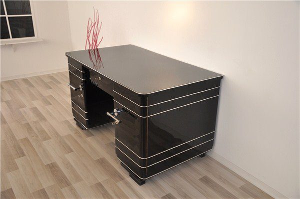 Art-Deco-Schreibtisch mit Chromauskleidung