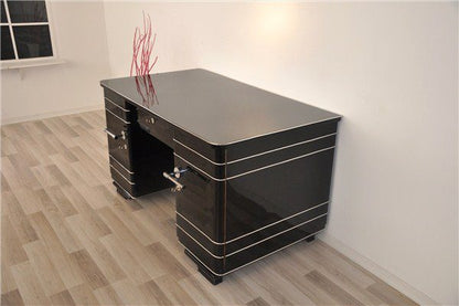 Art-Deco-Schreibtisch mit Chromauskleidung