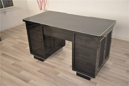 Black Art Deco Desk with Leather Applications
