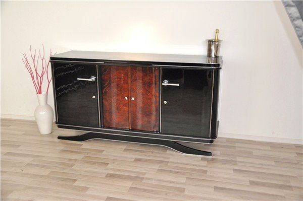 Schwebendes Art-Deco-Buffet mit Walnusstür