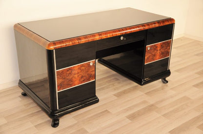 Hochglanz Art Deco Schreibtisch mit Wurzelholz Details