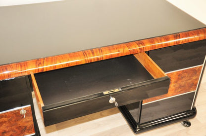 Hochglanz Art Deco Schreibtisch mit Wurzelholz Details