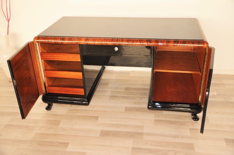 Hochglanz Art Deco Schreibtisch mit Wurzelholz Details