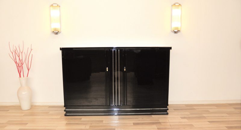 Art-Deco-Highboard in Hochglanzschwarz