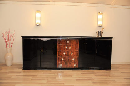 Großes Sideboard im Art-Deco-Stil mit Schubladen aus Walnussholz